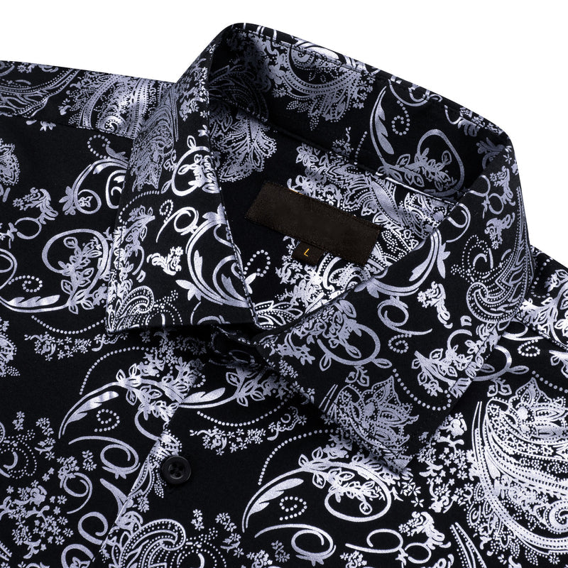 Gray Black Floral Paisley Silk Dress Shirt shirt - Sophisticated Gentlemen