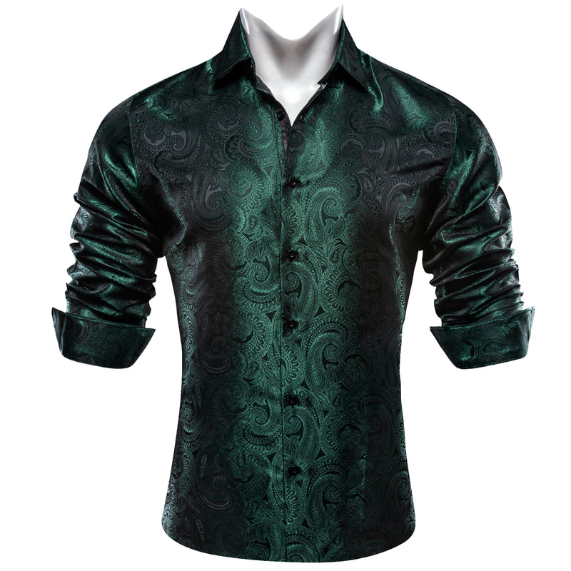 Luxury Green Paisley Pattern Silk Dress Shirt shirt - Sophisticated Gentlemen