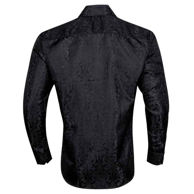 Black Floral Pattern Silk Dress Shirt shirt - Sophisticated Gentlemen