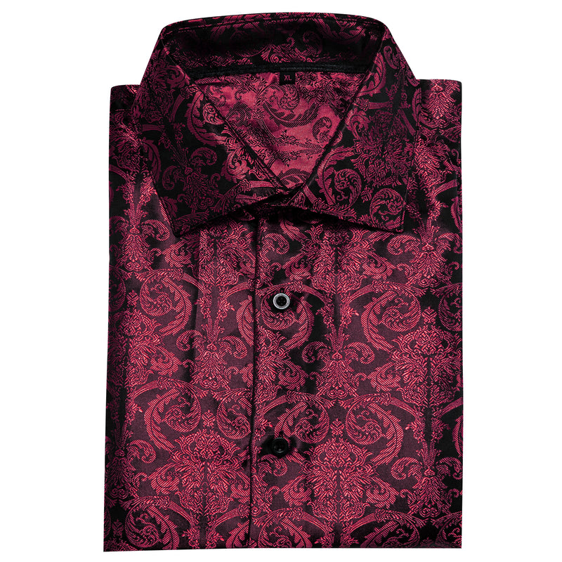Burgundy Floral Pattern Silk Dress Shirt shirt - Sophisticated Gentlemen