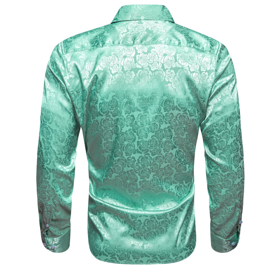 Mint Green Floral Rose Silk Dress Shirt shirt - Sophisticated Gentlemen