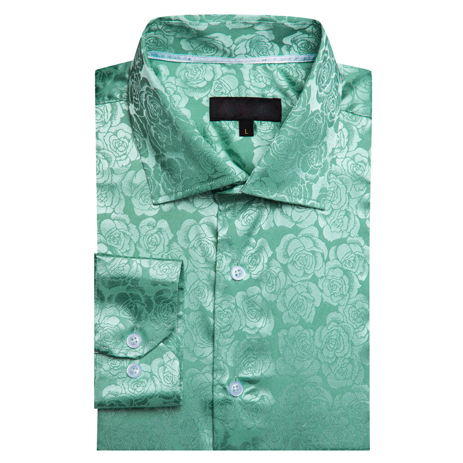 Mint Green Floral Rose Silk Dress Shirt shirt - Sophisticated Gentlemen