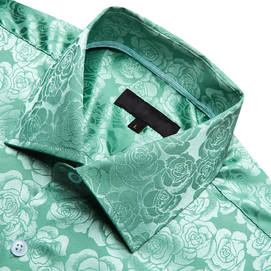 Mint Green Floral Rose Silk Dress Shirt shirt - Sophisticated Gentlemen