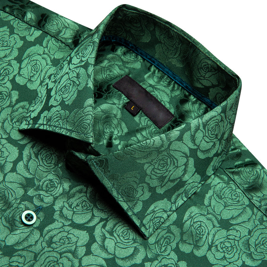 Grass Green Floral Rose Silk Dress Shirt shirt - Sophisticated Gentlemen
