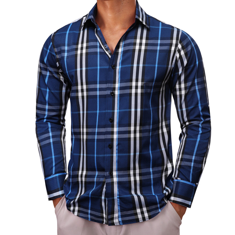 Blue Gray Plaid Dress Shirt shirt - Sophisticated Gentlemen