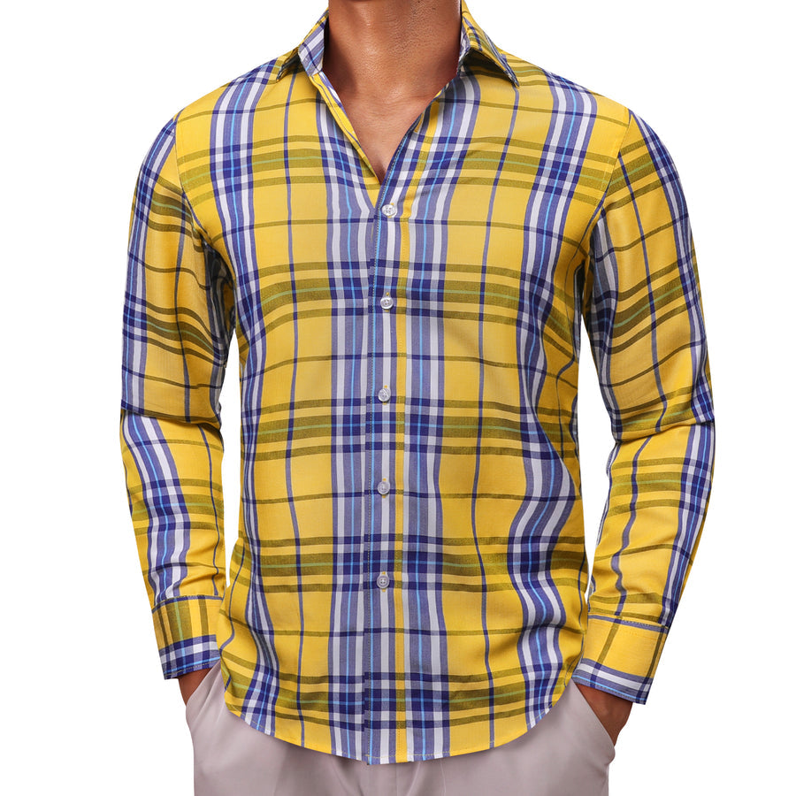 Yellow Blue Plaid Dress Shirt shirt - Sophisticated Gentlemen