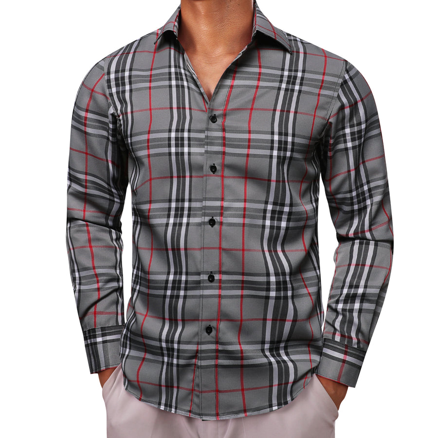 Gray White Plaid Dress Shirt shirt - Sophisticated Gentlemen