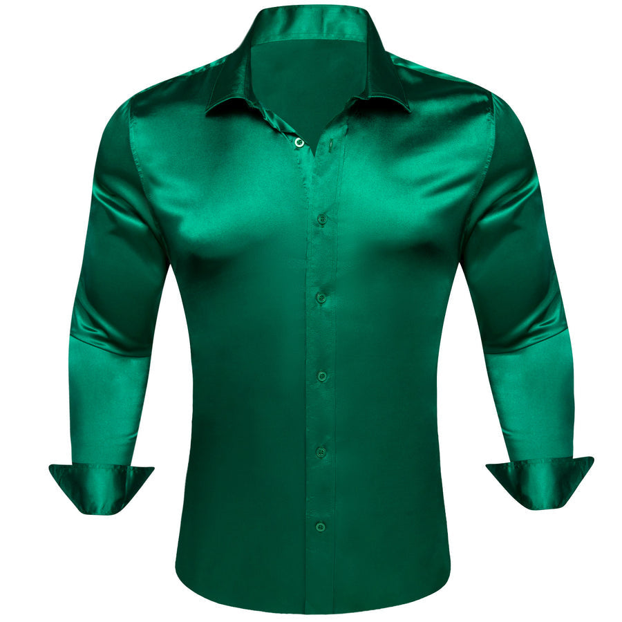 Forest Green Solid Silk Dress Shirt shirt - Sophisticated Gentlemen