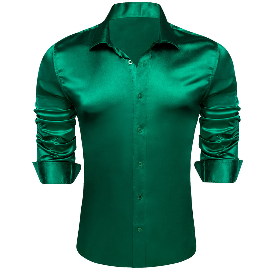 Forest Green Solid Silk Dress Shirt shirt - Sophisticated Gentlemen