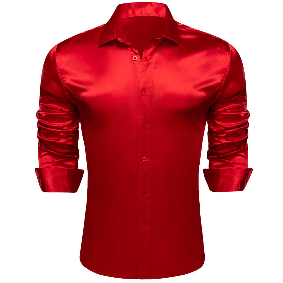 Crimson Solid Silk Dress Shirt shirt - Sophisticated Gentlemen