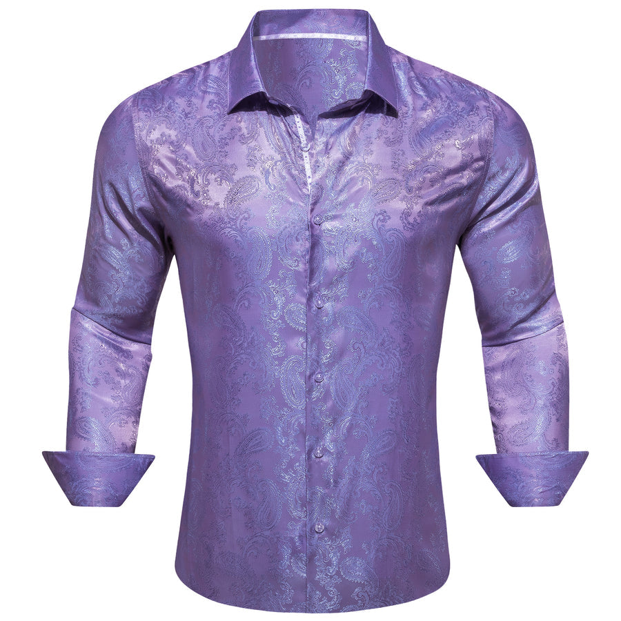 Purple Paisley Style Silk Dress Shirt shirt S - Sophisticated Gentlemen