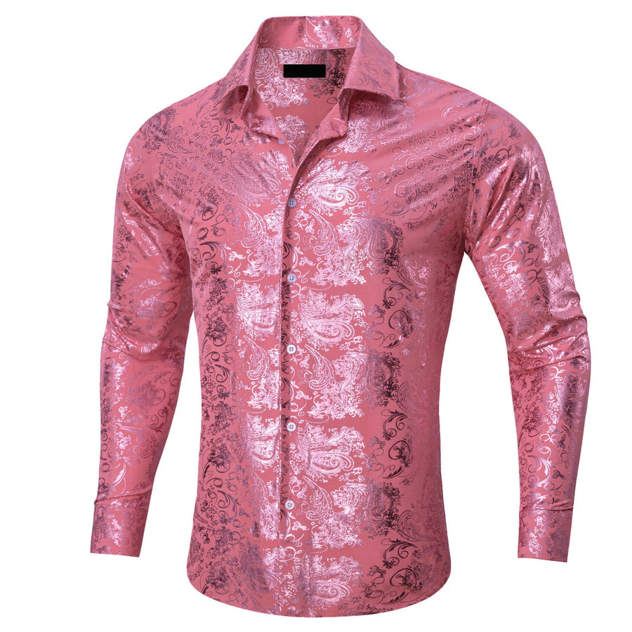 Watermelon Pink Floral Silk Dress Shirt shirt - Sophisticated Gentlemen