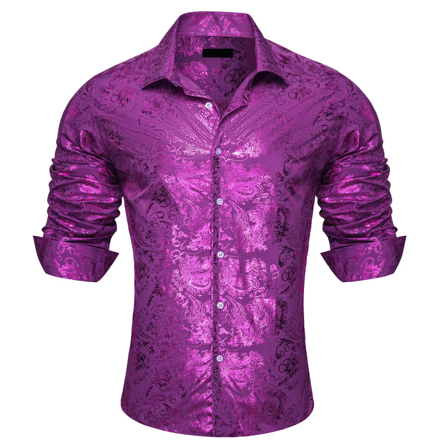 Orchid Purple Jacquard Floral Men's Silk Dress Shirt shirt - Sophisticated Gentlemen