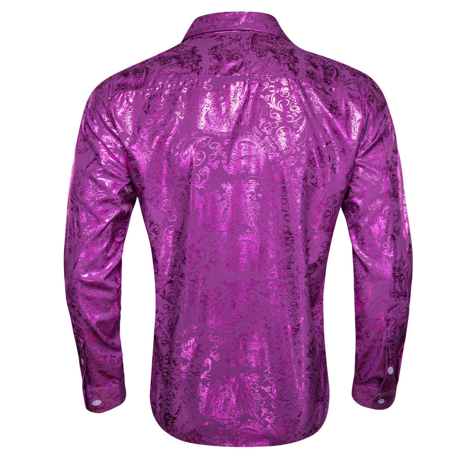 Orchid Purple Jacquard Floral Men's Silk Dress Shirt shirt - Sophisticated Gentlemen