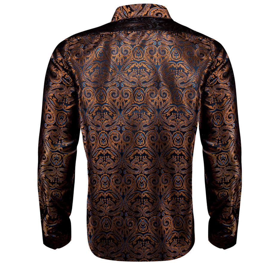 Brown Blue Paisley Silk Dress Shirt shirt - Sophisticated Gentlemen