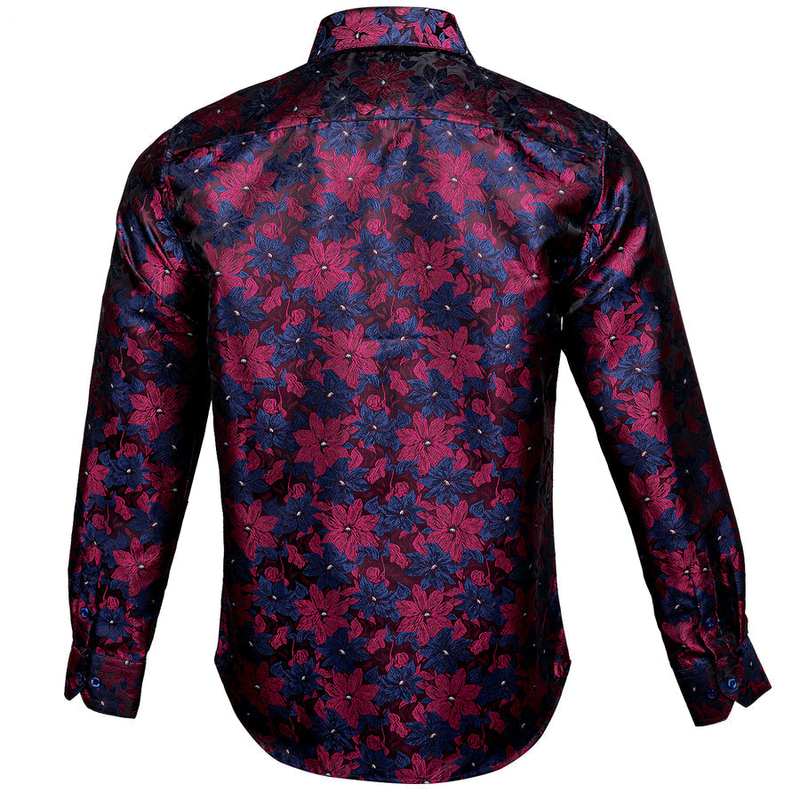 Blue Burgundy Floral Silk Dress Shirt shirt - Sophisticated Gentlemen