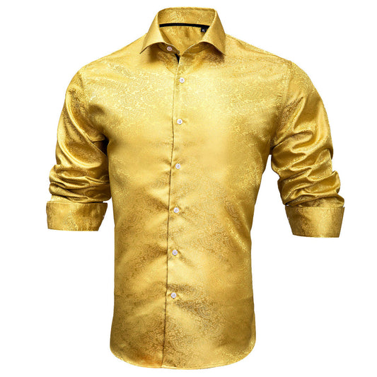 Golden Paisley Silk Dress Shirt shirt S   - Sophisticated Gentlemen