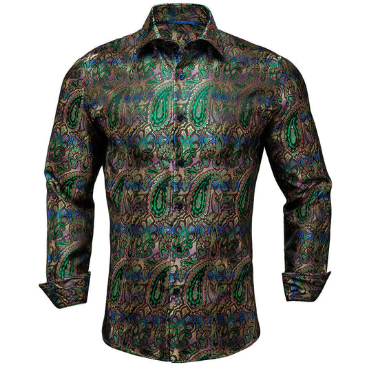 Green Paisley Silk Dress Shirt shirt S   - Sophisticated Gentlemen