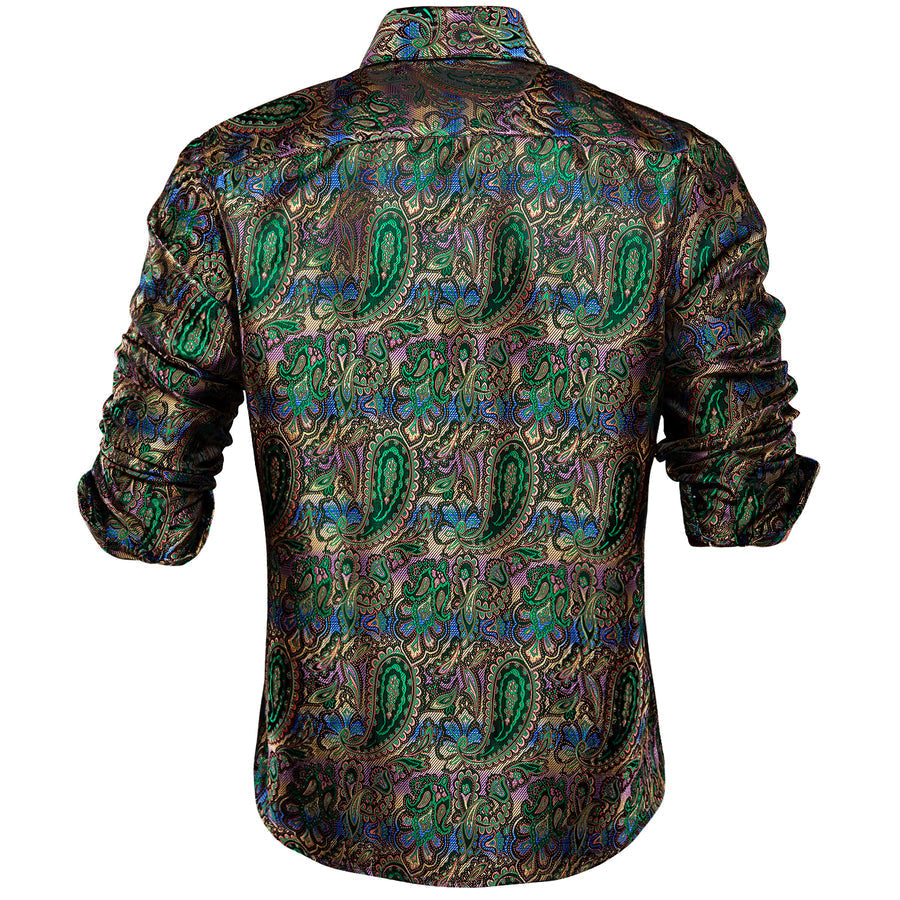 Green Paisley Silk Dress Shirt shirt - Sophisticated Gentlemen