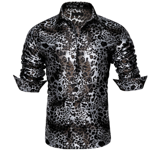 Black Gray Novelty Dress Shirt shirt S   - Sophisticated Gentlemen