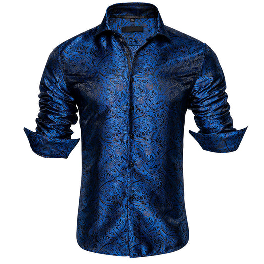 Blue Paisley Silk Dress Shirt shirt S   - Sophisticated Gentlemen