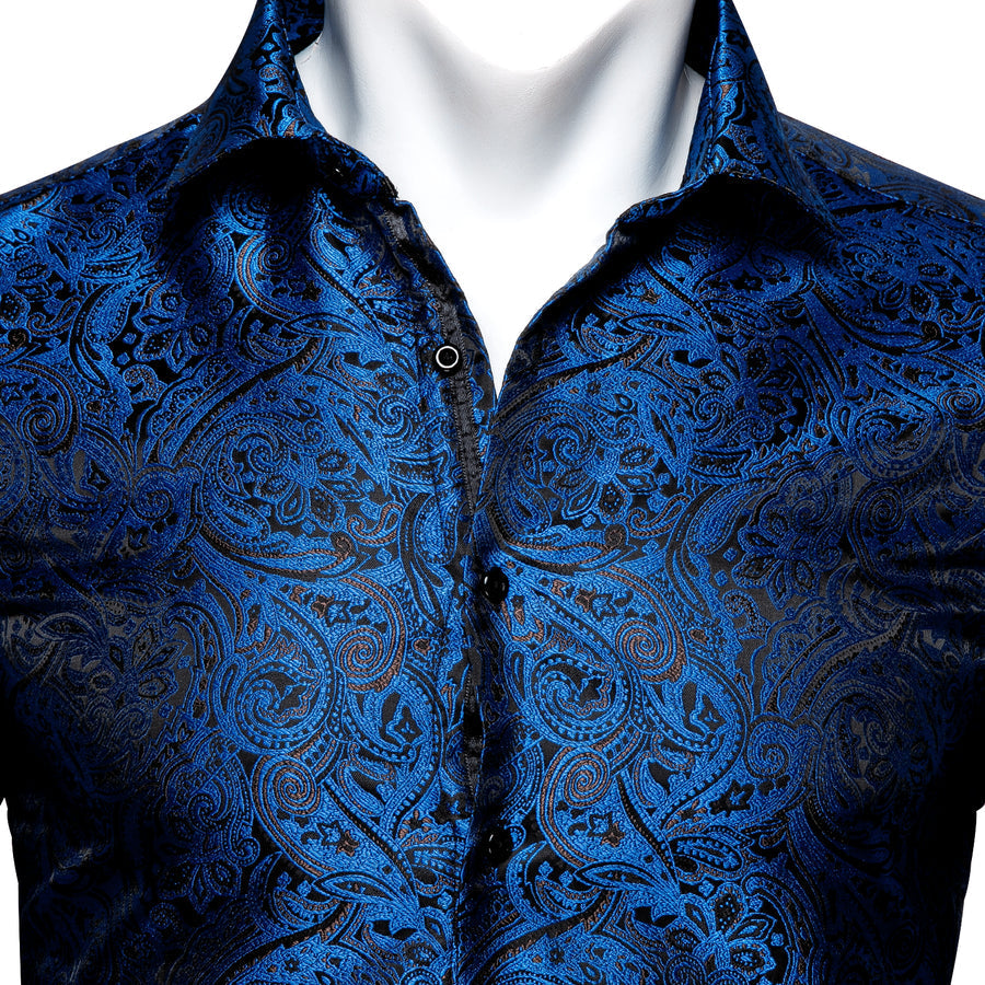 Blue Paisley Silk Dress Shirt shirt - Sophisticated Gentlemen
