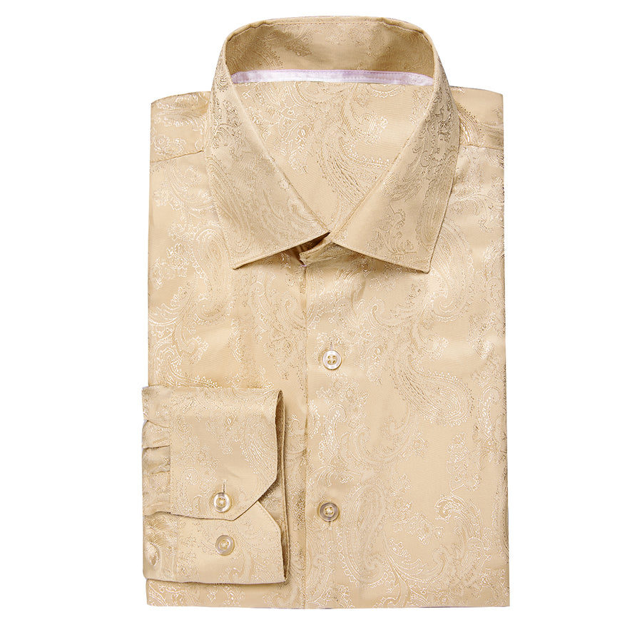 Khaki Paisley Silk Dress Shirt shirt - Sophisticated Gentlemen
