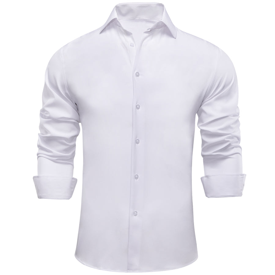Pure White Solid Cotton Fabric Men's Dress Shirt shirt - Sophisticated Gentlemen