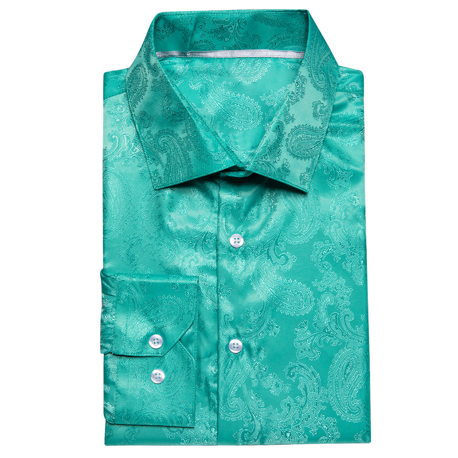 Turquoise Paisley Silk Dress Shirt shirt - Sophisticated Gentlemen