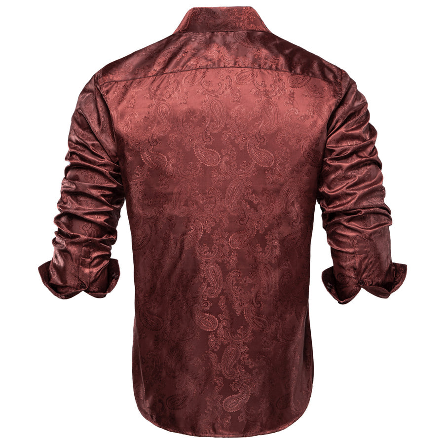 Red Brown Paisley Silk Dress Shirt shirt - Sophisticated Gentlemen