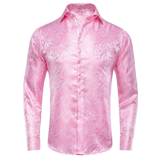 Baby Pink Paisley Silk Dress Shirt shirt S   - Sophisticated Gentlemen