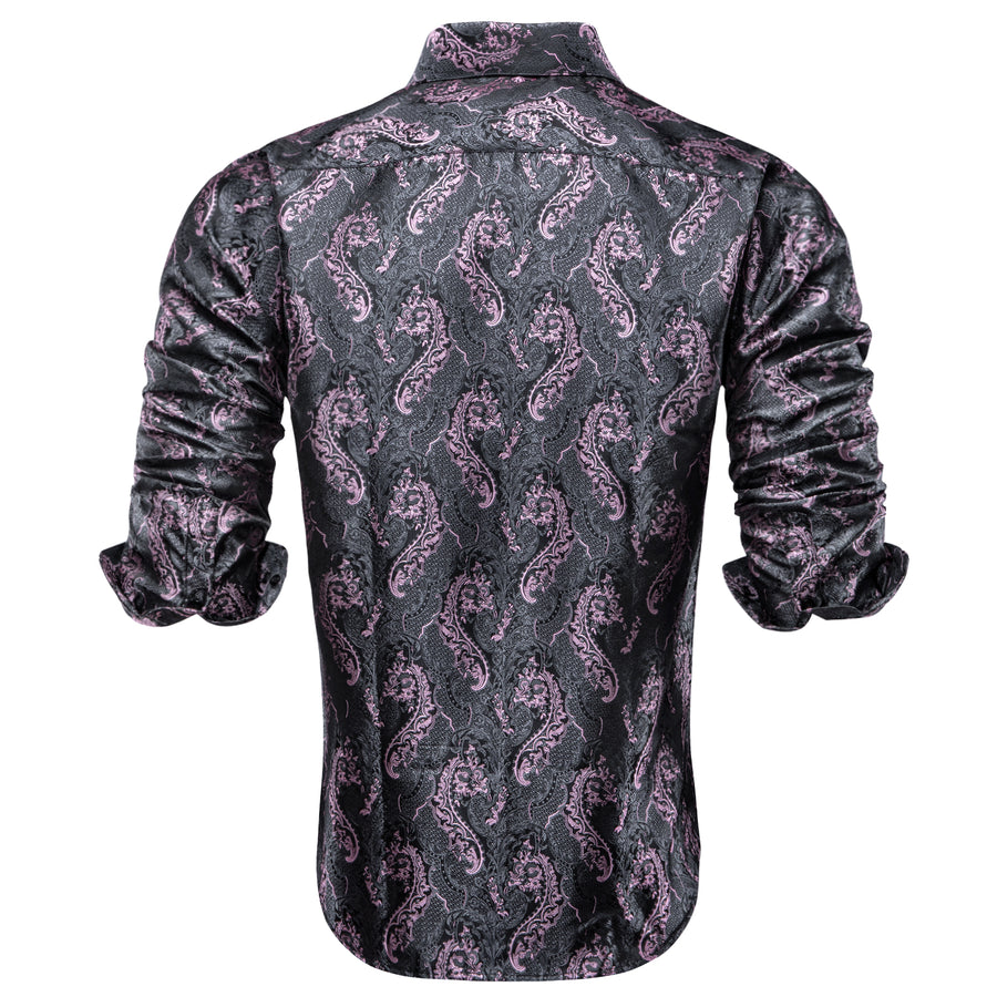 Grey Pink Paisley Pattern Silk Dress Shirt shirt - Sophisticated Gentlemen