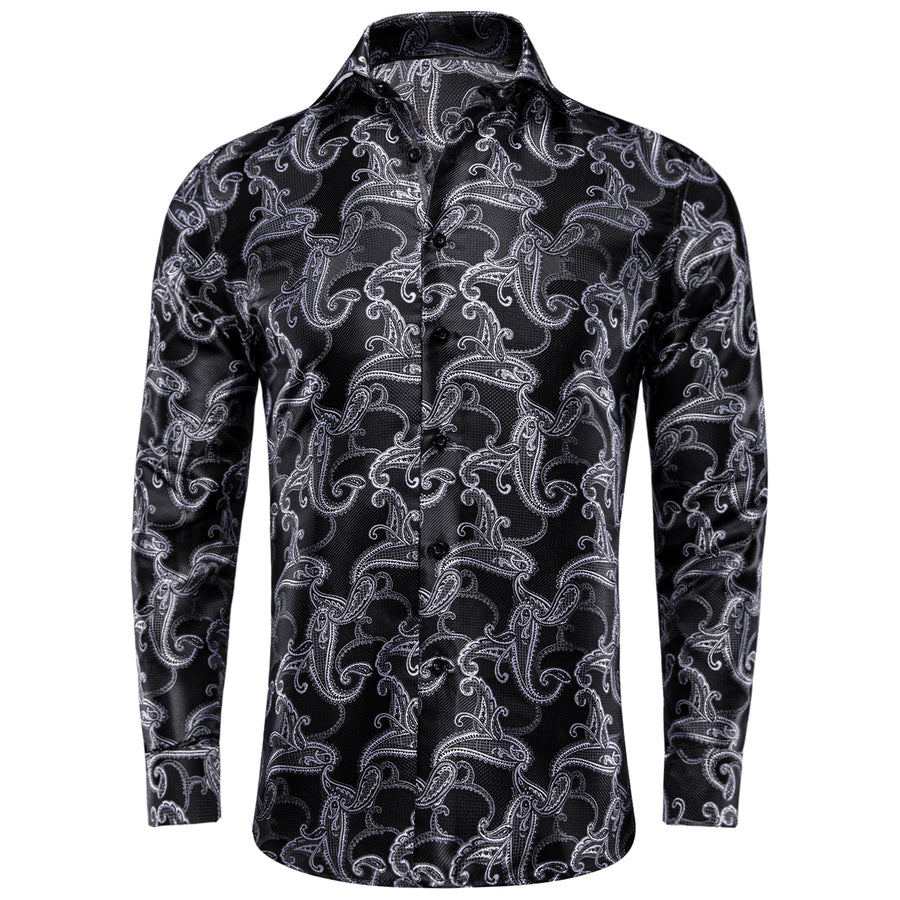 Black White Paisley Pattern Silk Dress Shirt shirt S - Sophisticated Gentlemen