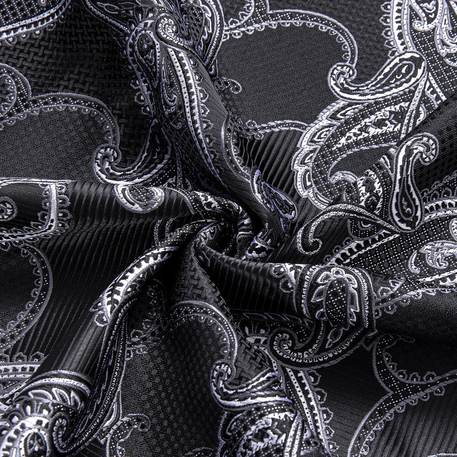 Black White Paisley Pattern Silk Dress Shirt shirt - Sophisticated Gentlemen