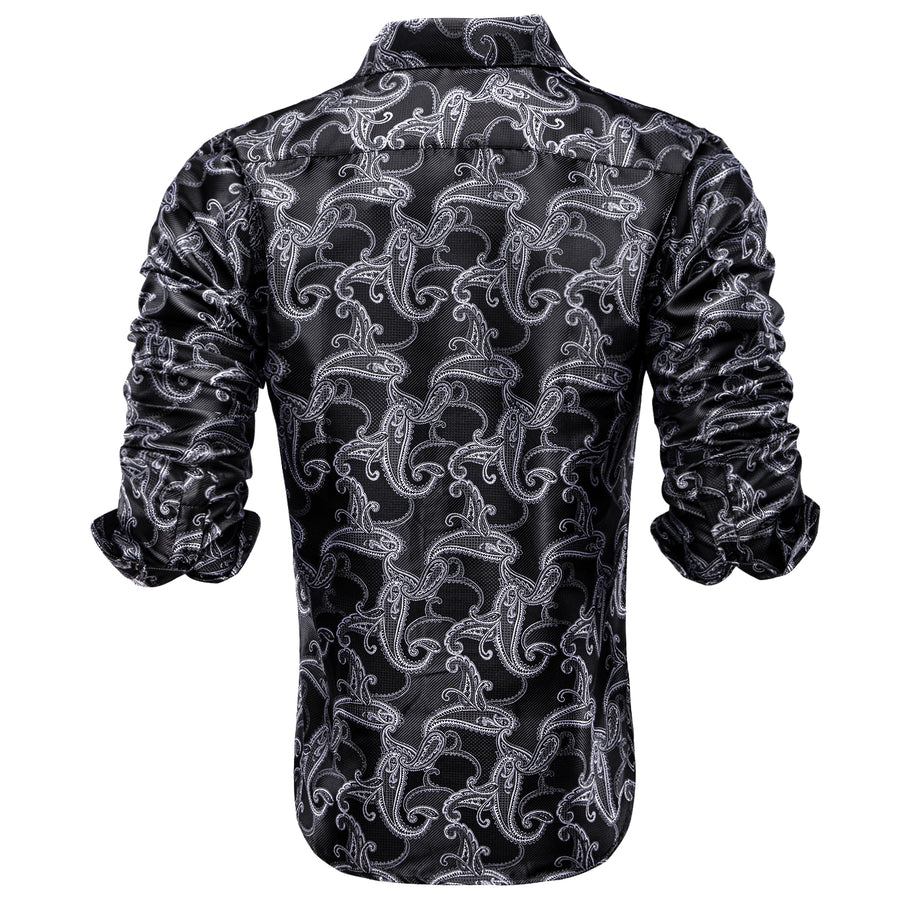 Black White Paisley Pattern Silk Dress Shirt shirt - Sophisticated Gentlemen