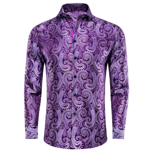 Light Purple Paisley Silk Dress Shirt shirt S   - Sophisticated Gentlemen