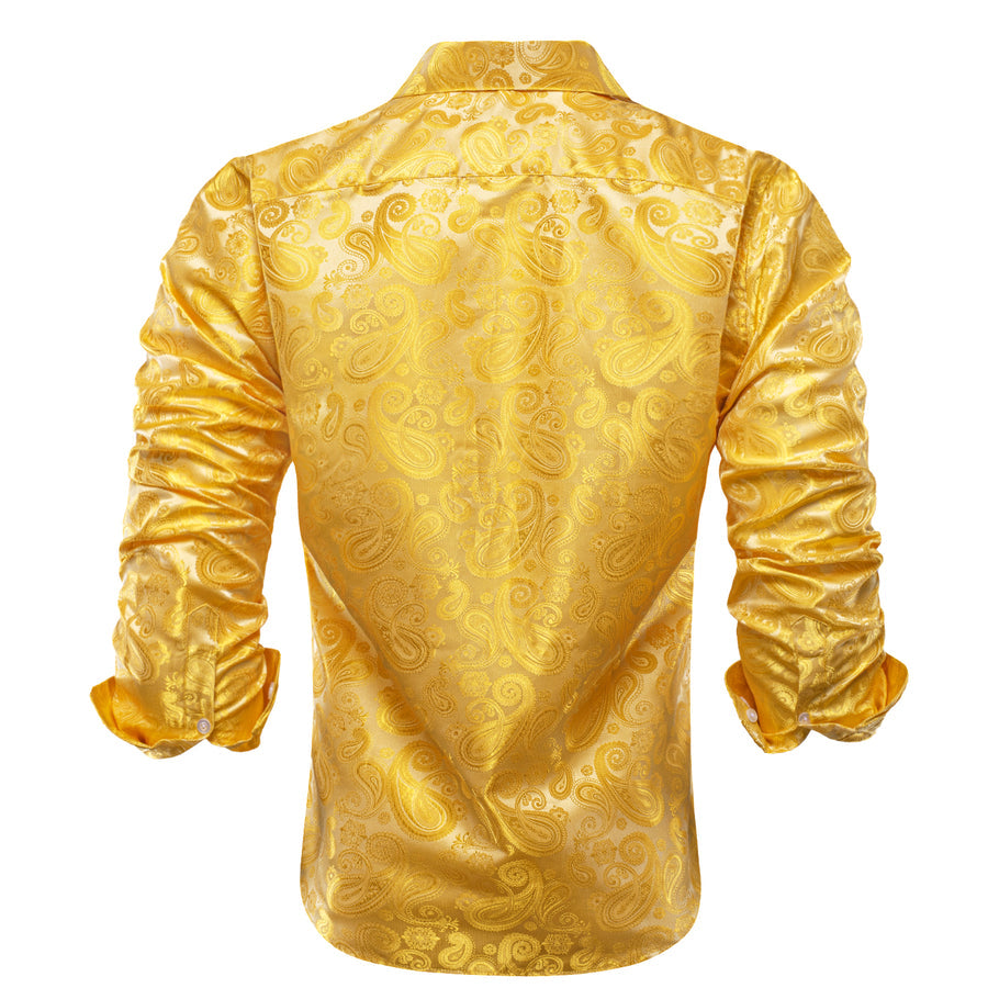 Yellow Golden Paisley Silk Dress Shirt shirt - Sophisticated Gentlemen
