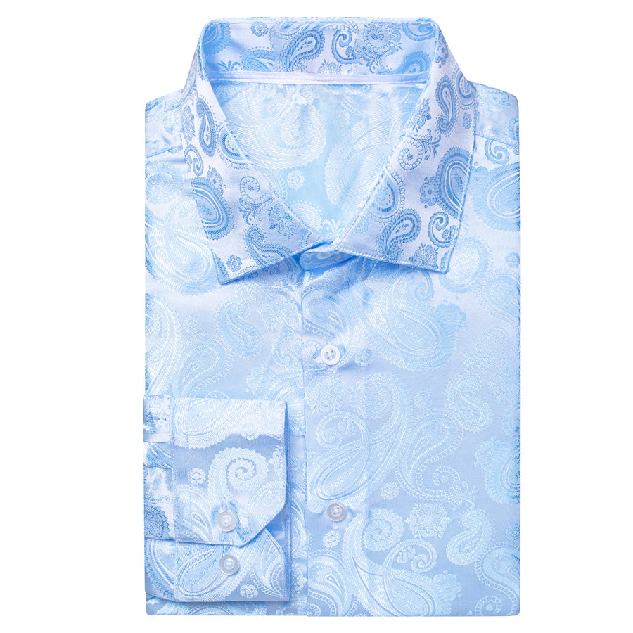 Sky Blue Paisley Silk Dress Shirt shirt - Sophisticated Gentlemen