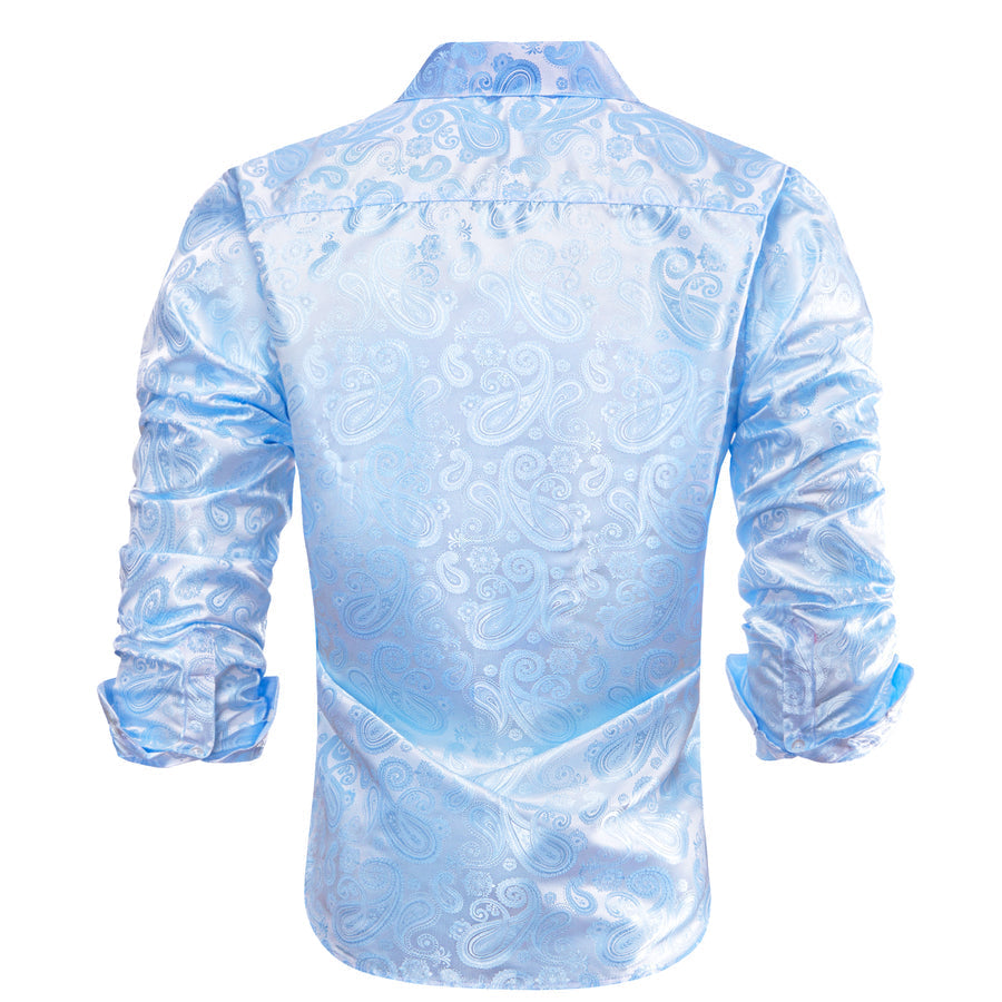 Sky Blue Paisley Silk Dress Shirt shirt - Sophisticated Gentlemen