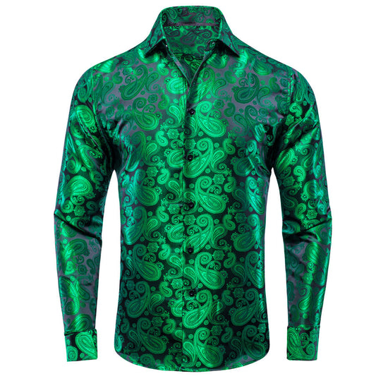 Green Paisley Silk Dress Shirt shirt S   - Sophisticated Gentlemen