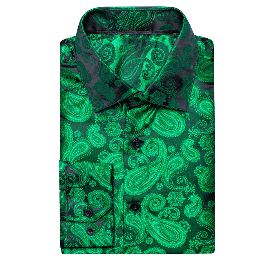 Green Paisley Silk Dress Shirt shirt - Sophisticated Gentlemen