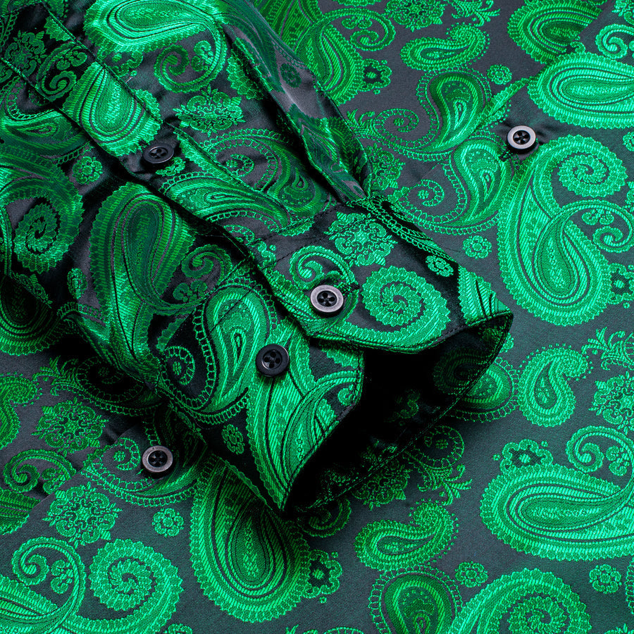 Green Paisley Silk Dress Shirt shirt - Sophisticated Gentlemen