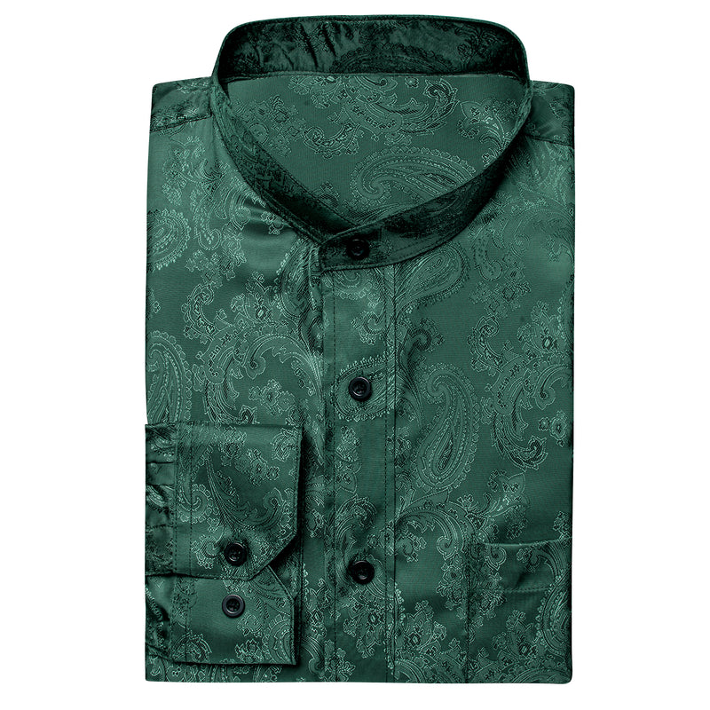 Dark Green Paisley Silk Dress Shirt shirt - Sophisticated Gentlemen