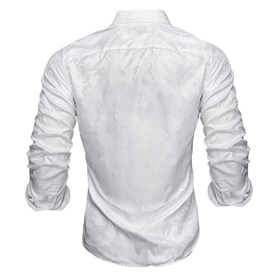 Pure White Paisley Silk Dress Shirt shirt - Sophisticated Gentlemen
