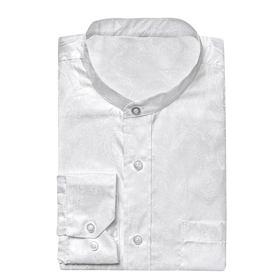 Pure White Paisley Silk Dress Shirt shirt - Sophisticated Gentlemen