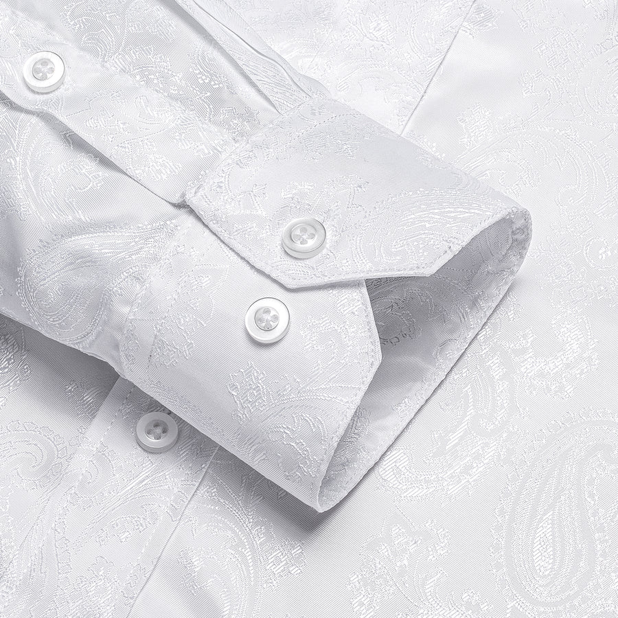 Pure White Paisley Silk Dress Shirt shirt - Sophisticated Gentlemen
