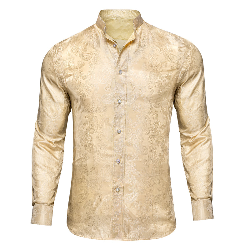 Light Yellow Paisley Silk Dress Shirt shirt S - Sophisticated Gentlemen