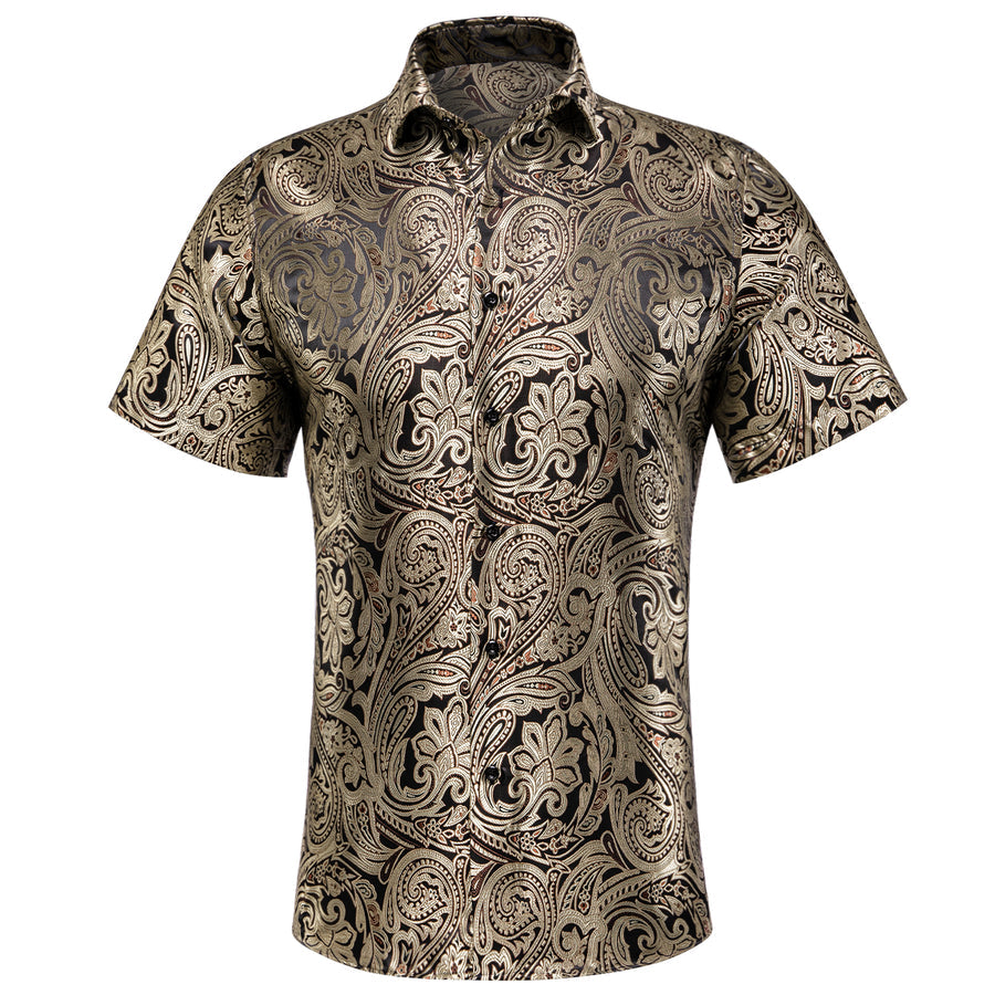 Champagne Black Paisley Silk Dress Shirt shirt S - Sophisticated Gentlemen