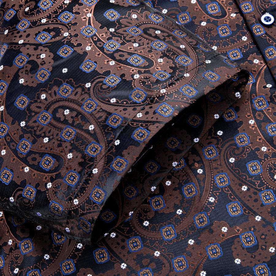 Brown Blue Paisley Silk Dress Shirt shirt - Sophisticated Gentlemen