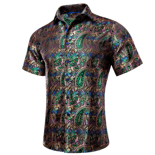 Green Gradient Paisley Silk Dress Shirt shirt S   - Sophisticated Gentlemen